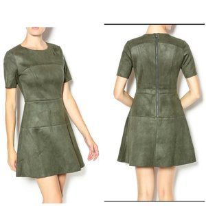 FRNCH Paris Green Micro Suede Panel Zip Shift Short Sleeve Suede Dress Med